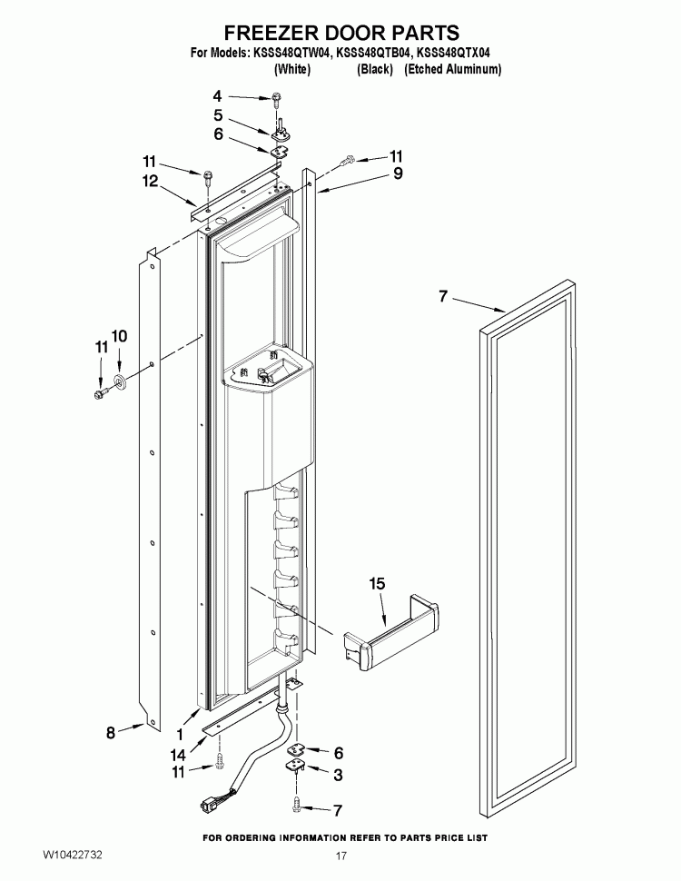 FREEZER DOOR PARTS Diagram and Parts List for KSSS48QTB04  KitchenAid Refrigerator