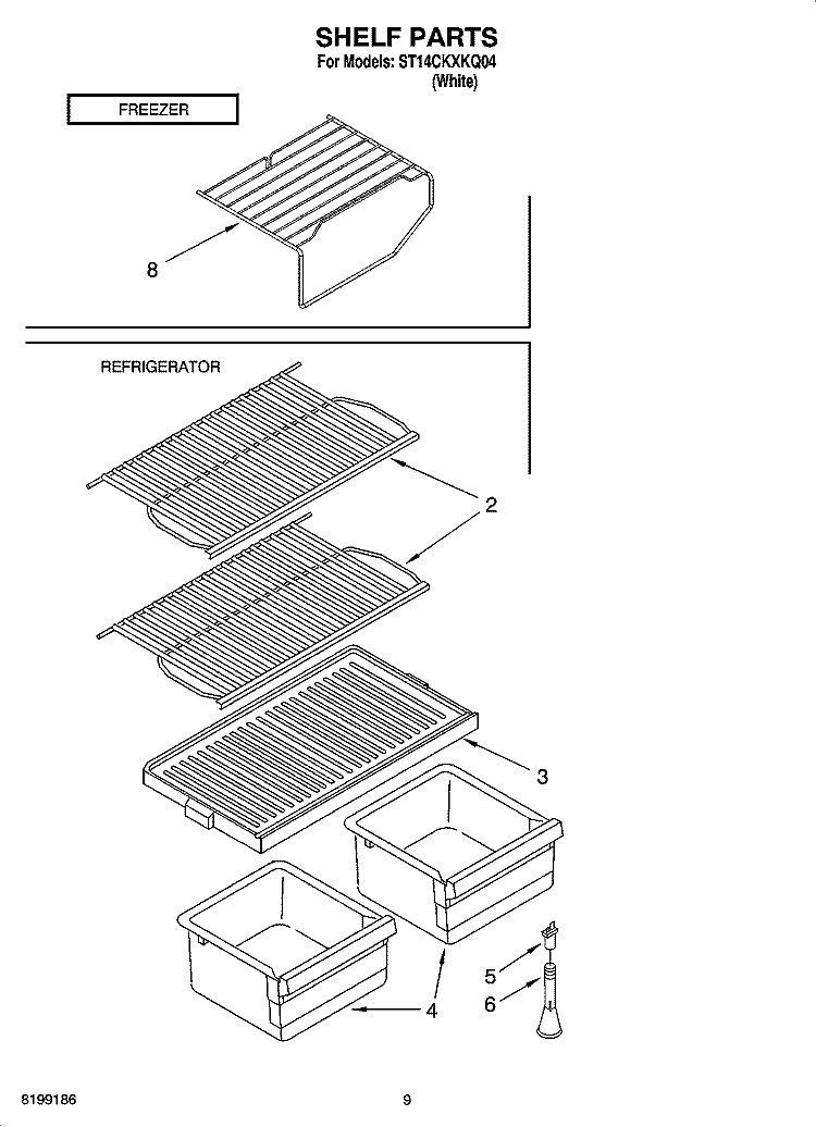 SHELF PARTS, OPTIONAL PARTS Diagram and Parts List for ST14CKXKQ04  Whirlpool Refrigerator