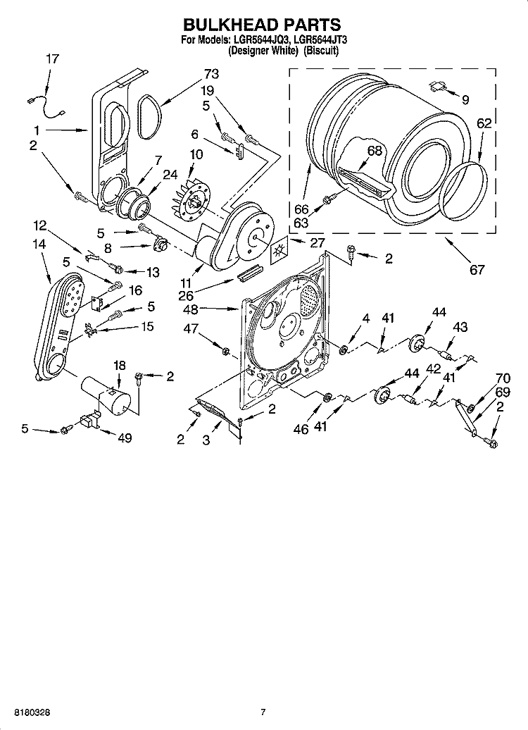 BULKHEAD PARTS Diagram and Parts List for LGR5644JT3  Whirlpool Dryer