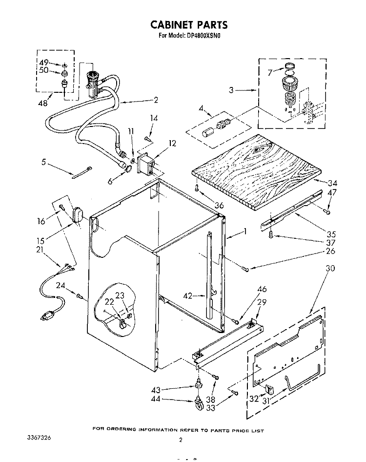 CABINET Diagram and Parts List for DP4800XSW0  Whirlpool Dishwasher