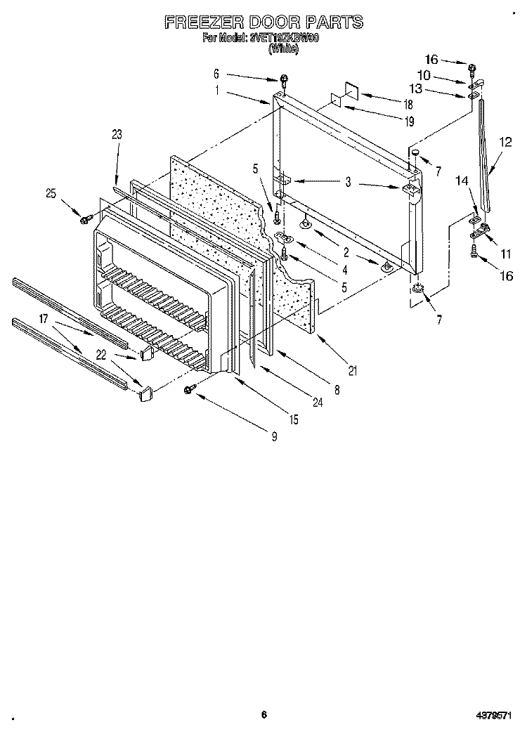 FREEZER DOOR Diagram and Parts List for 3VET19ZKBW00  Whirlpool Refrigerator