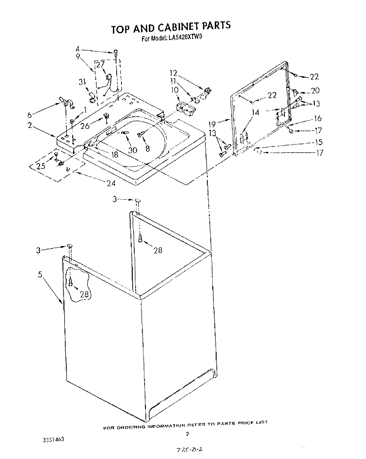 TOP AND CABINET , LITERATURE AND OPTIONAL Diagram and Parts List for LA5420XTG0  Whirlpool Washer