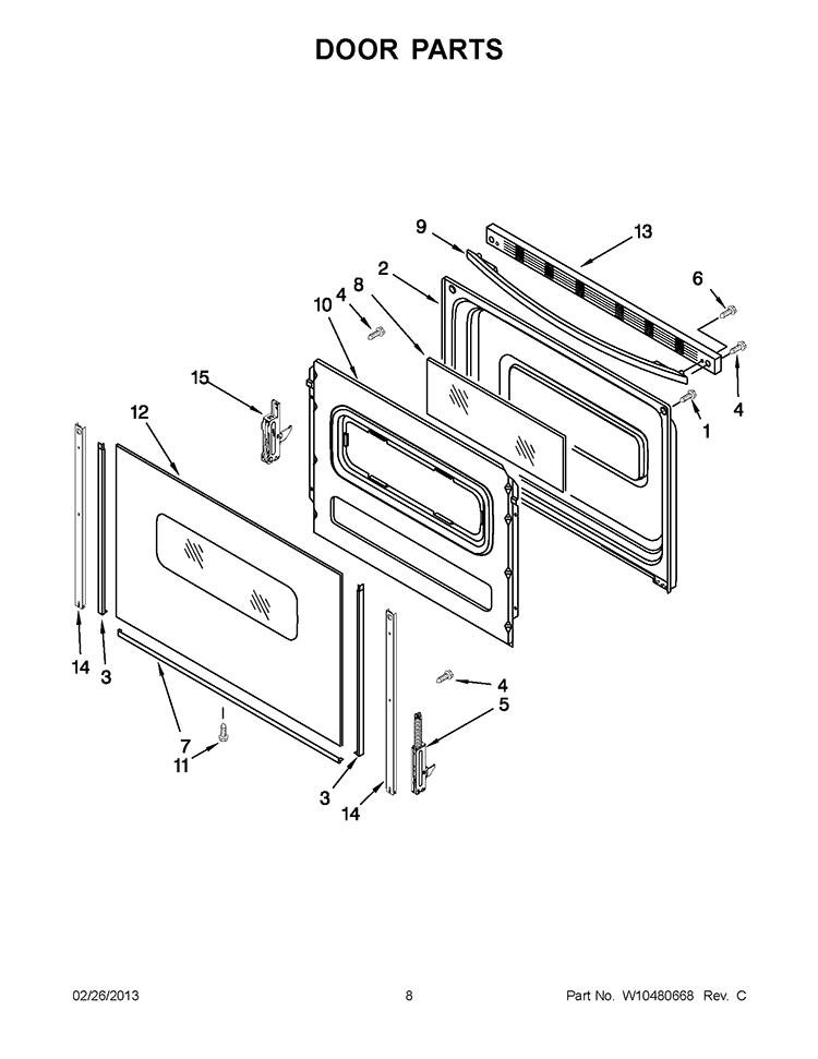 DOOR PARTS Diagram and Parts List for WFC130M0AB0  Whirlpool Range