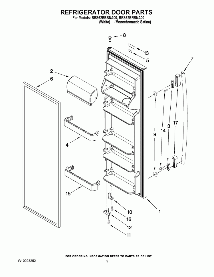REFRIGERATOR DOOR PARTS Diagram and Parts List for BRS62BBBNA00  Whirlpool Refrigerator