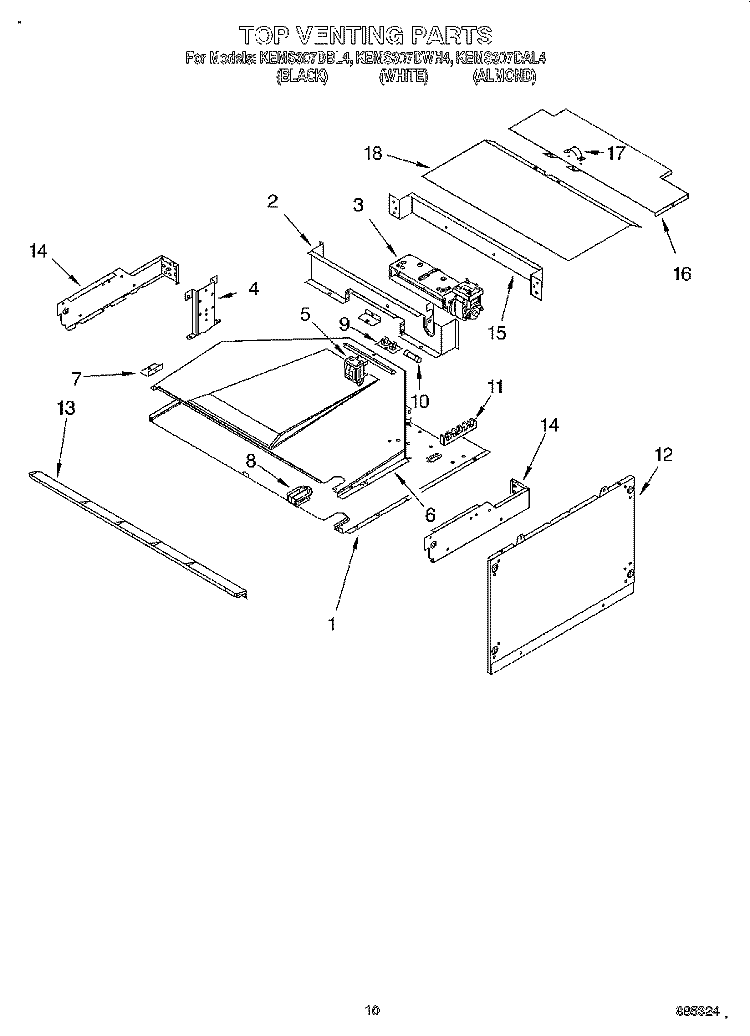 TOP VENTING Diagram and Parts List for KEMS307DBL4  KitchenAid Microwave Oven Combo