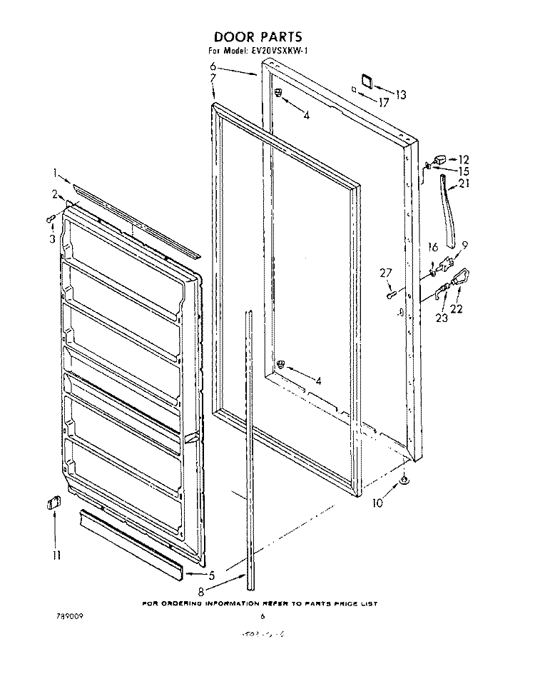 DOOR , LIT/OPTIONAL Diagram and Parts List for EV20VSXKW1  Whirlpool Freezer