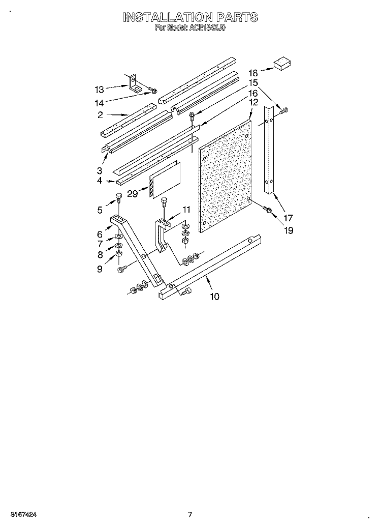 INSTALLATION Diagram and Parts List for ACE184XJ0  Whirlpool Air Conditioner