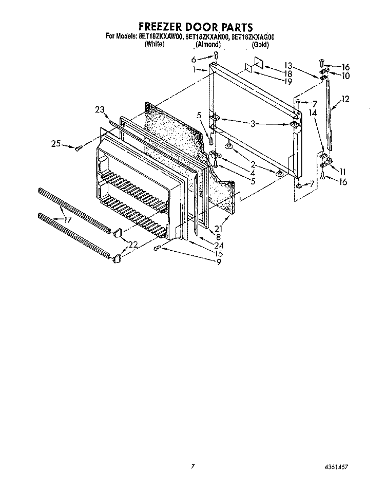 FREEZER DOOR Diagram and Parts List for 8ET18ZKXAN00  Whirlpool Refrigerator