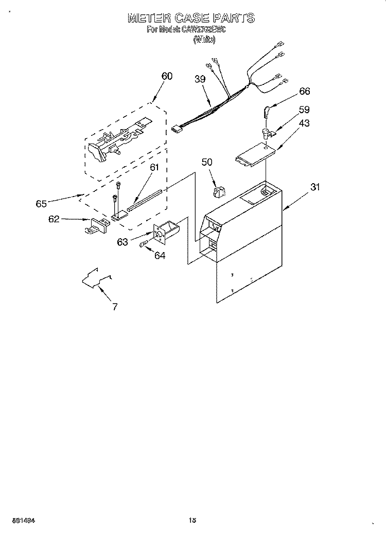 METER CASE Diagram and Parts List for CCW2762EW0  Whirlpool Washer