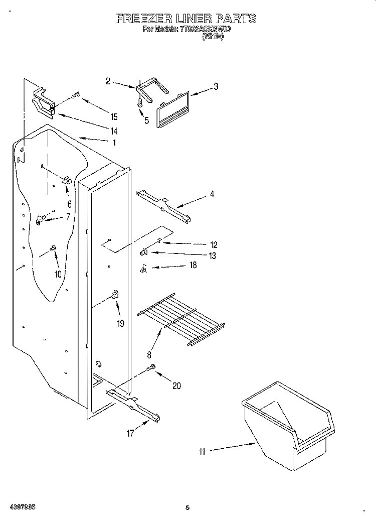 FREEZER LINER Diagram and Parts List for 7TS22AQXGW00  Whirlpool Refrigerator