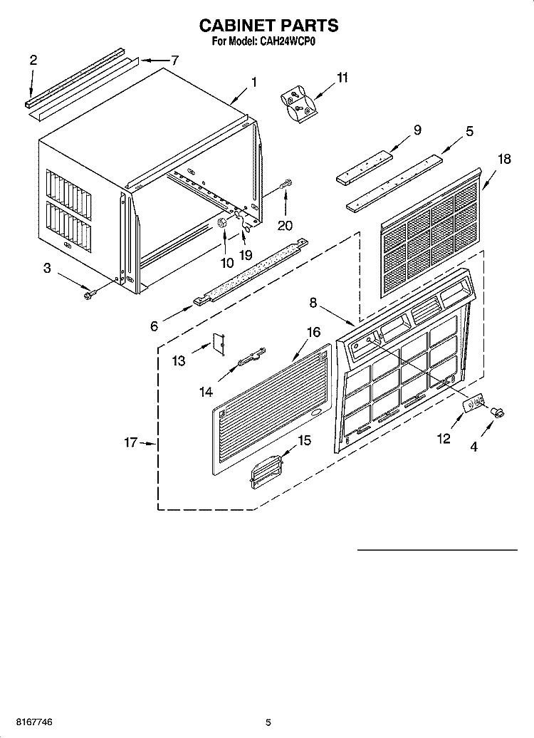 CABINET PARTS Diagram and Parts List for CAH24WCP0  Crosley Air Conditioner