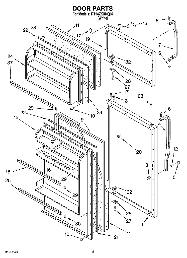 DOOR PARTS Diagram and Parts List for RT14ZKXKQ04  Roper Refrigerator