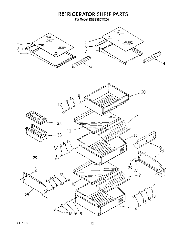 REFRIGERATOR SHELF Diagram and Parts List for KSSS36DWX00  KitchenAid Refrigerator