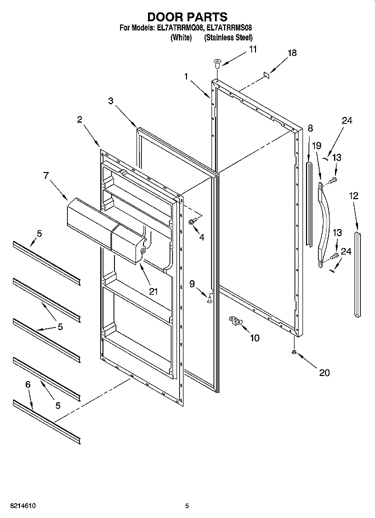 DOOR PARTS Diagram and Parts List for EL7ATRRMQ08  Whirlpool Refrigerator