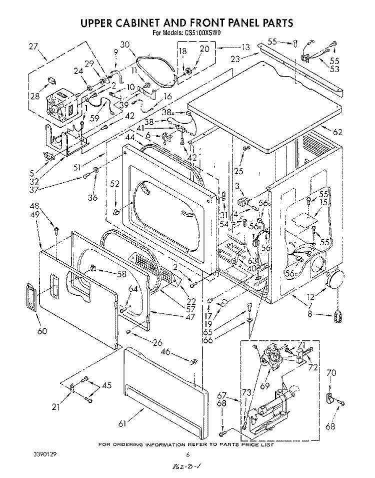 UPPER CABINET AND FRONT PANEL Diagram and Parts List for CS5100XSW0  Whirlpool Dryer