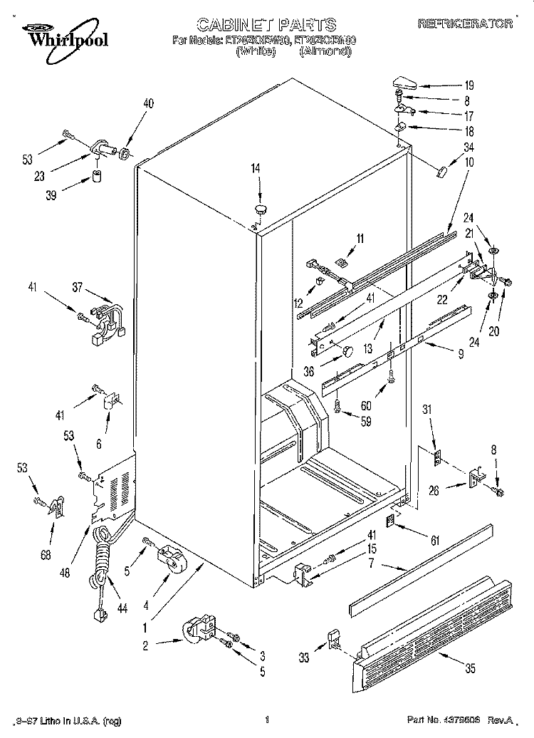 CABINET Diagram and Parts List for ET20ZKXBN00  Whirlpool Refrigerator