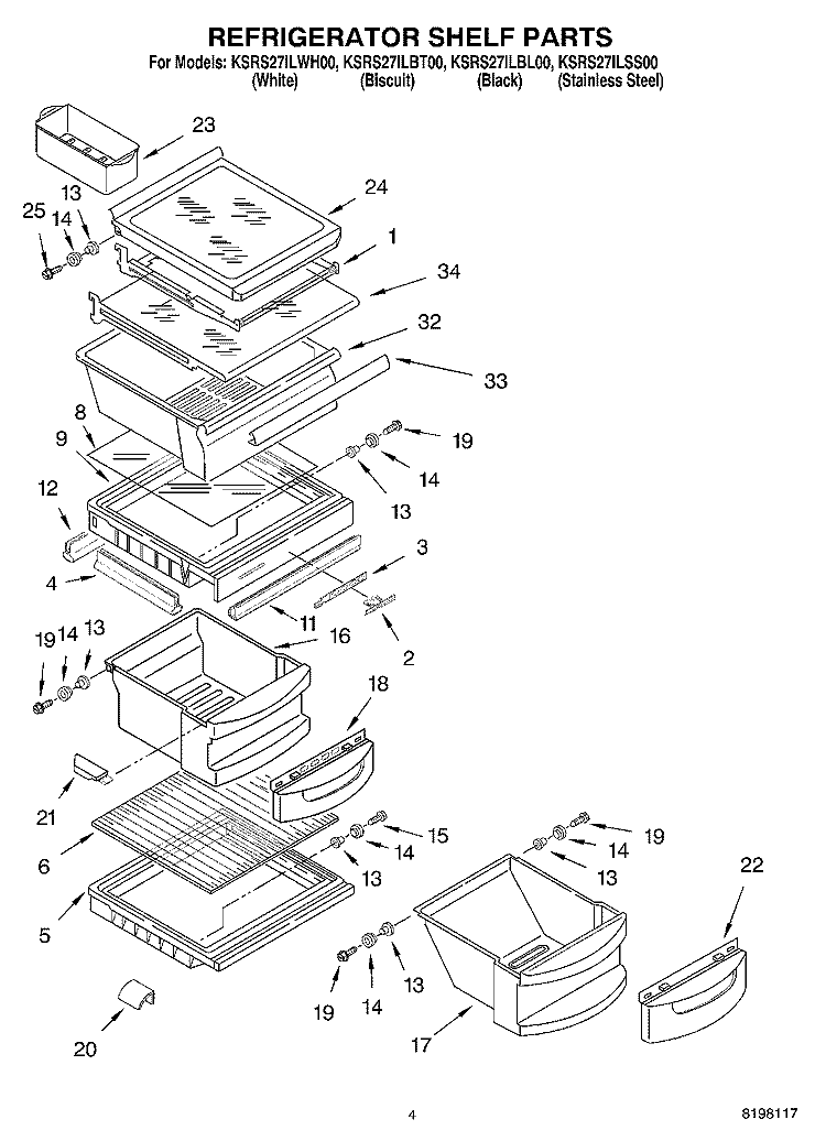 REFRIGERATOR SHELF Diagram and Parts List for KSRS27ILBL00  KitchenAid Refrigerator
