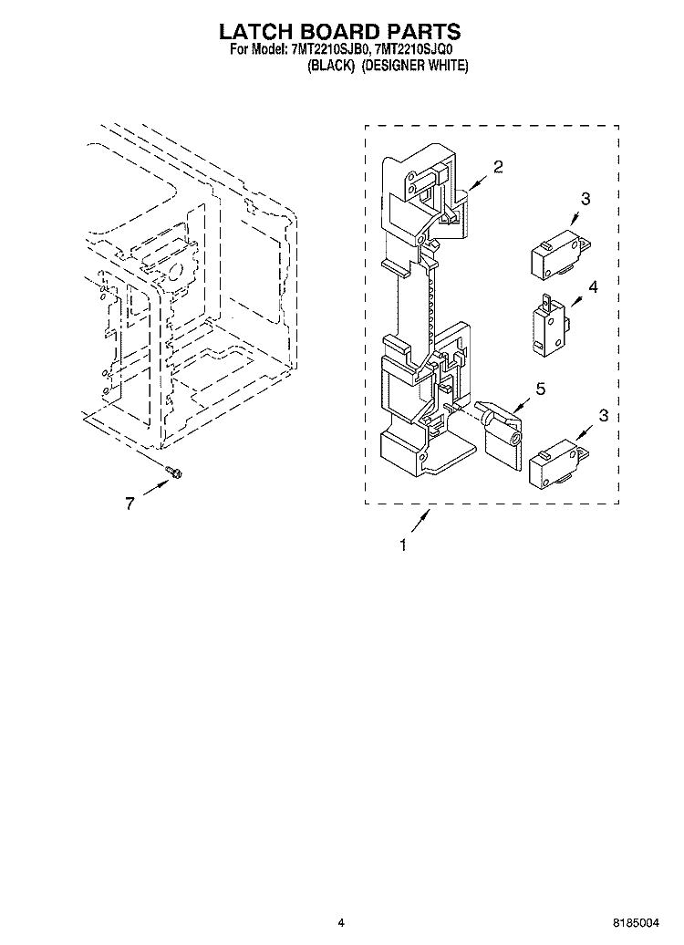 LATCH BOARD Diagram and Parts List for 7MT2210SJQ0  Whirlpool Microwave
