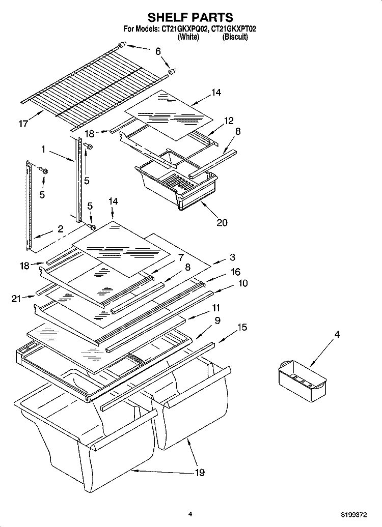 SHELF PARTS Diagram and Parts List for CT21GKXPQ02  Crosley Refrigerator