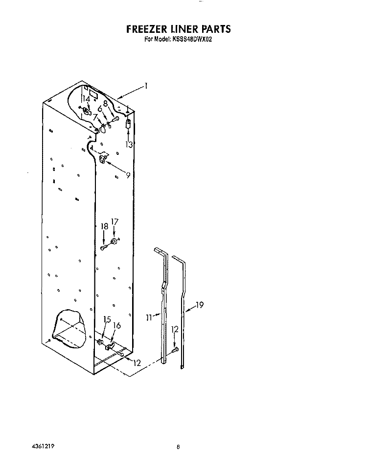 FREEZER LINER Diagram and Parts List for KSSS48DWX02  KitchenAid Refrigerator