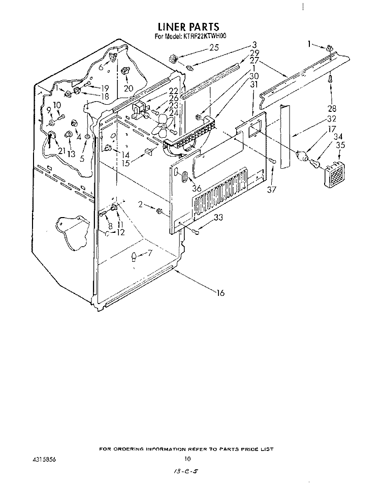 LINER Diagram and Parts List for KTRF22KTPL00  Whirlpool Refrigerator