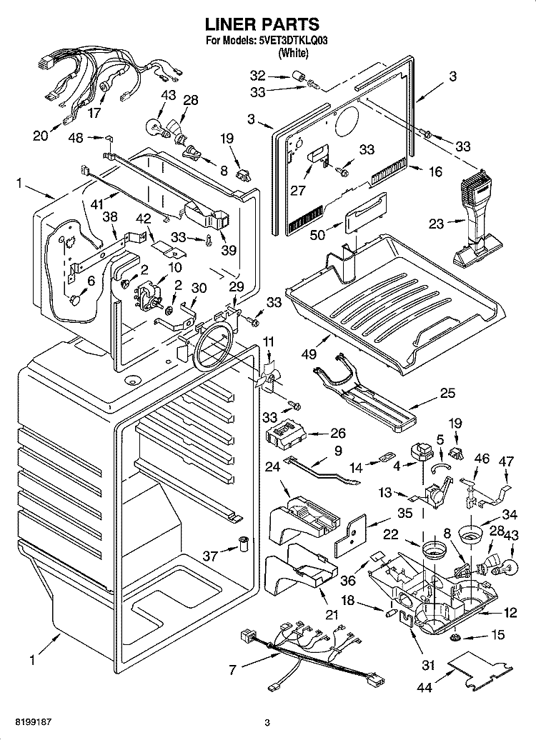 LINER PARTS Diagram and Parts List for 5VET3DTKLQ03  Whirlpool Refrigerator