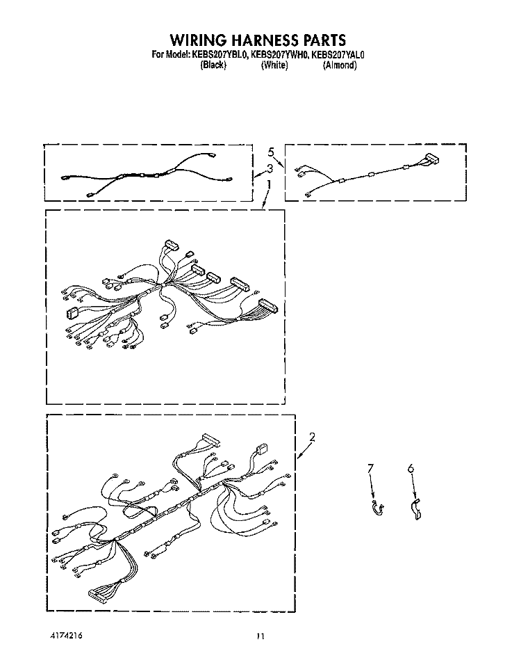 WIRING HARNESS Diagram and Parts List for KEBS207YWH0  KitchenAid Wall Oven