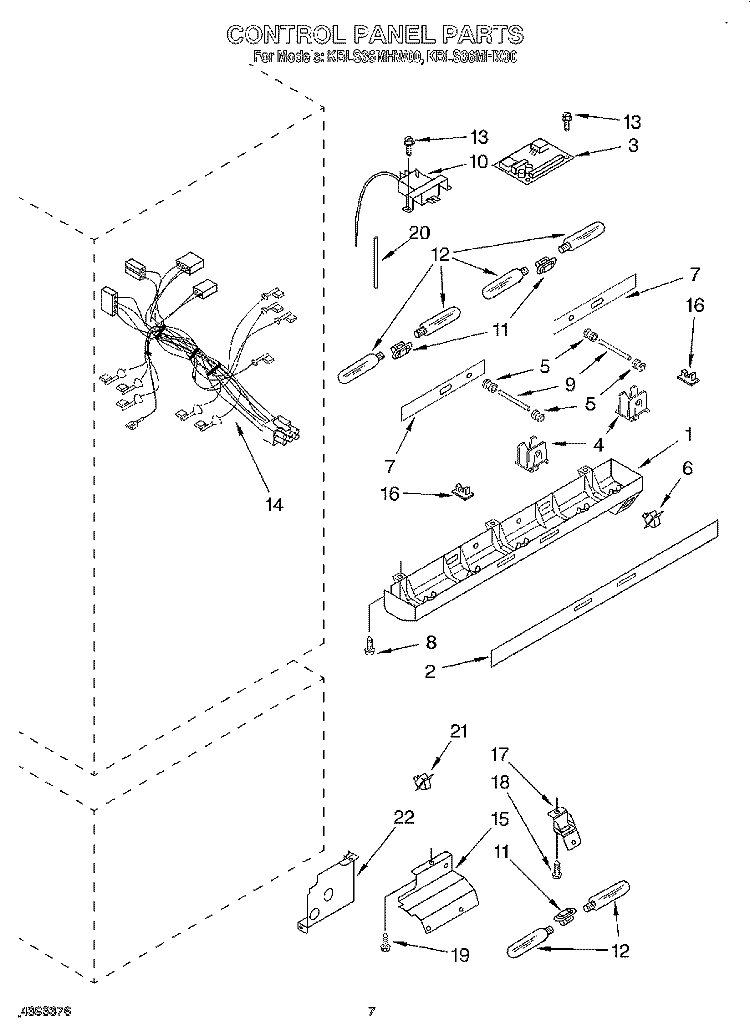 CONTROL PANEL Diagram and Parts List for KBLS36MHX00  KitchenAid Refrigerator