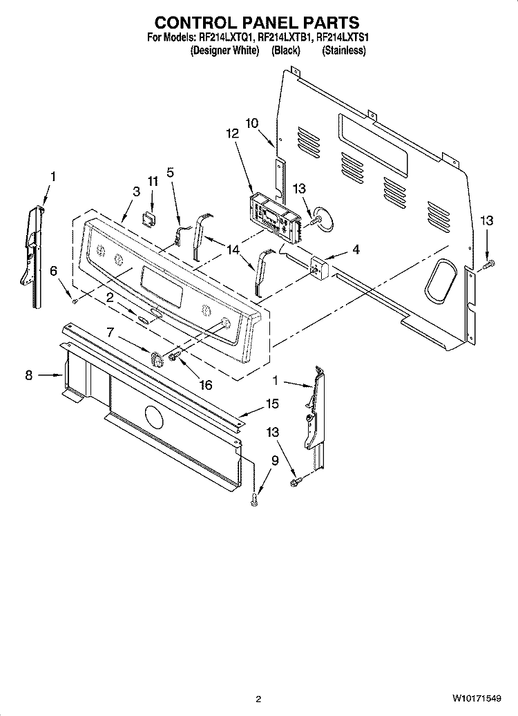 CONTROL PANEL PARTS Diagram and Parts List for RF214LXTS1  Whirlpool Range
