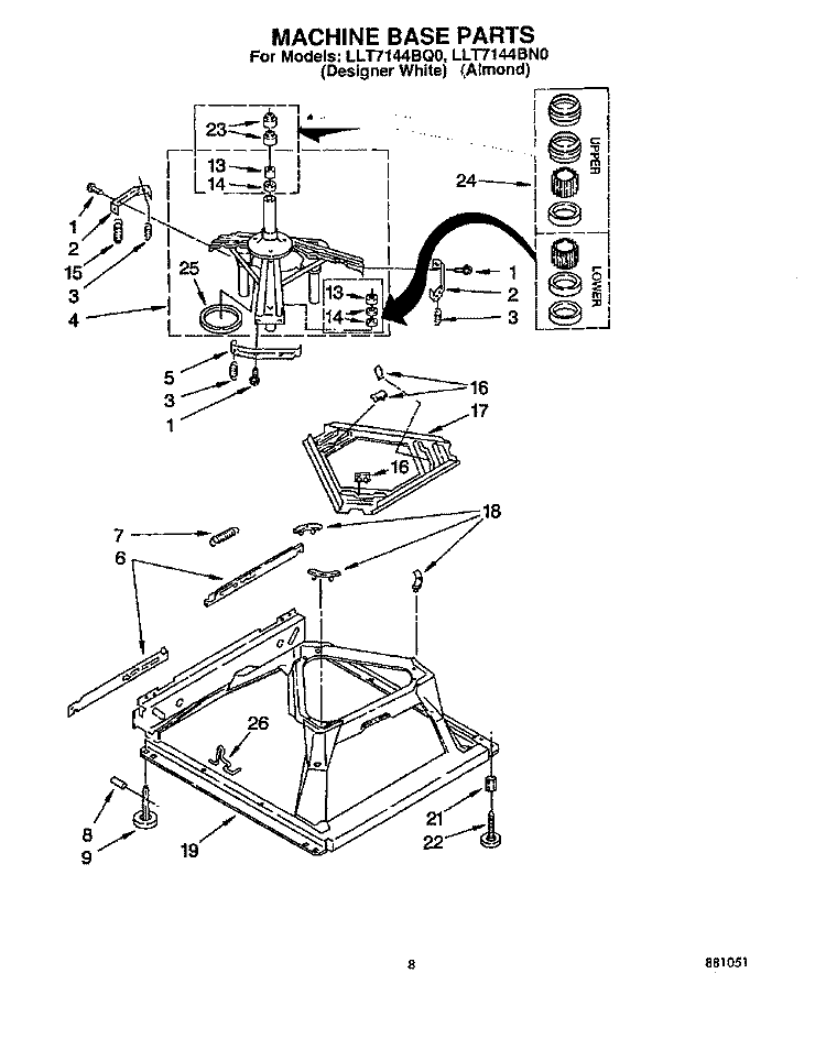 MACHINE BASE Diagram and Parts List for LLT7144BN0  Whirlpool Washer