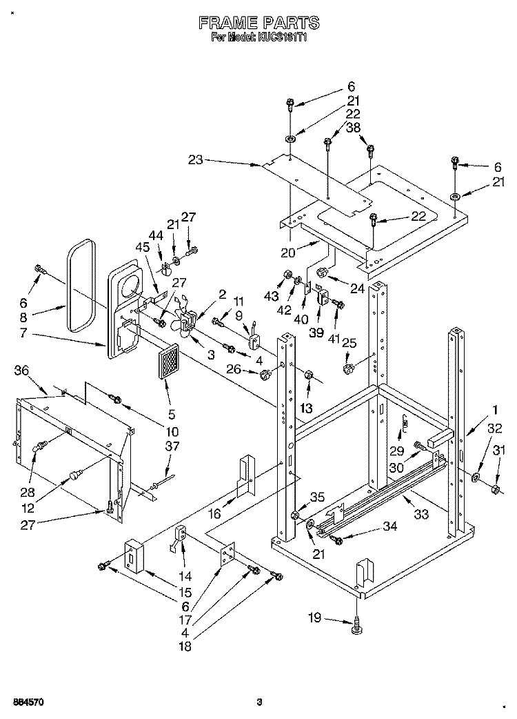 FRAME Diagram and Parts List for KUCS181T1  KitchenAid Trash Compactor
