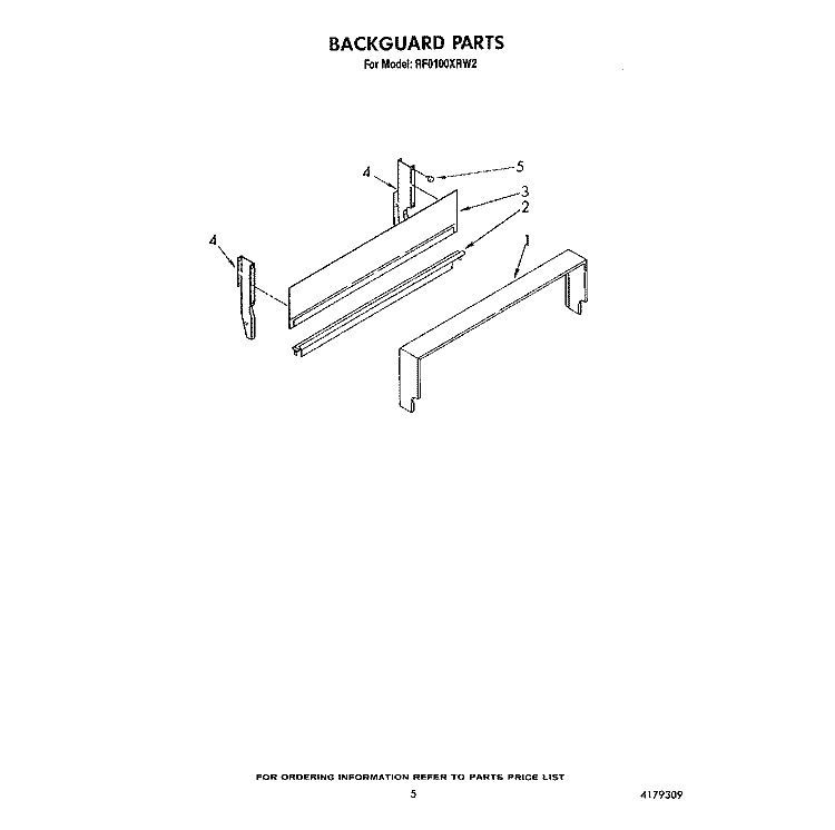 BACKGUARD Diagram and Parts List for RF0100XRW2  Whirlpool Range