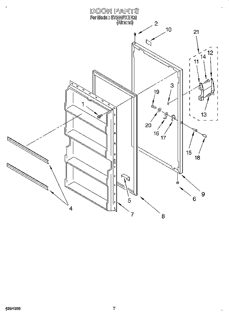 DOOR Diagram and Parts List for EV200FXEN02  Whirlpool Freezer