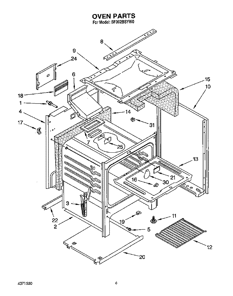 OVEN Diagram and Parts List for SF302BSYW0  Whirlpool Range