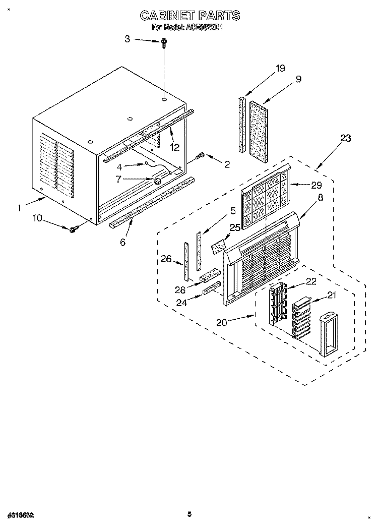 CABINET Diagram and Parts List for ACE082XD1  Whirlpool Air Conditioner