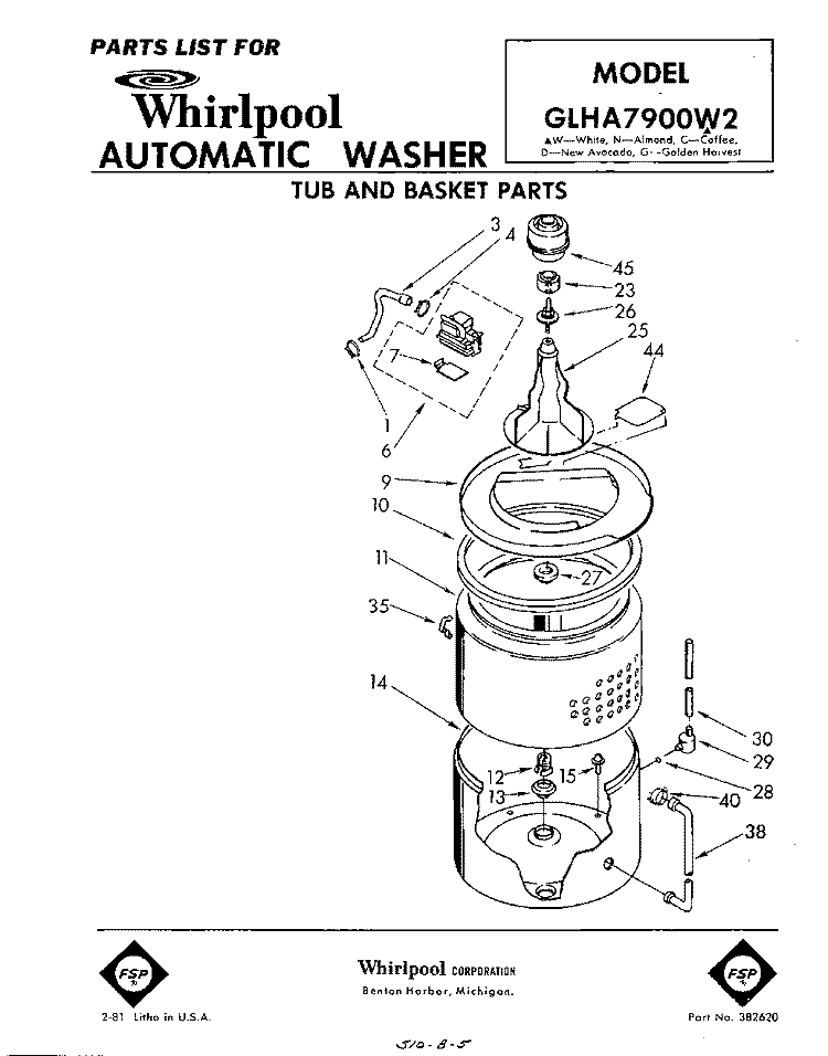 TUB AND BASKET Diagram and Parts List for GLHA7900W2  Whirlpool Washer