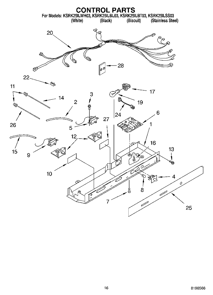 CONTROL PARTS Diagram and Parts List for KSRK25ILBT03  KitchenAid Refrigerator