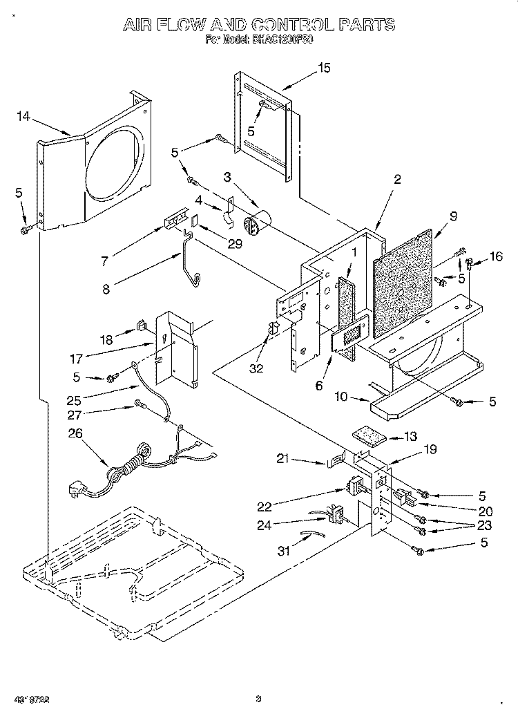AIRFLOW AND CONTROL Diagram and Parts List for BHAC1200FS0  Whirlpool Air Conditioner