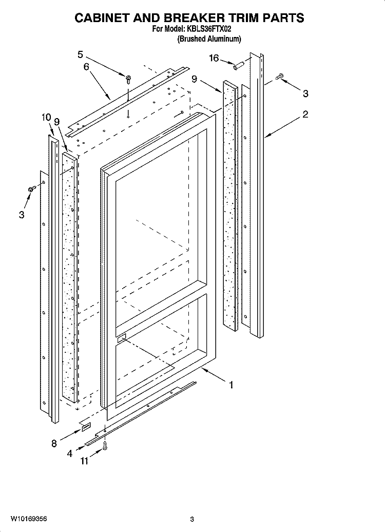 CABINET AND BREAKER TRIM PARTS Diagram and Parts List for KBLS36FTX02  KitchenAid Refrigerator
