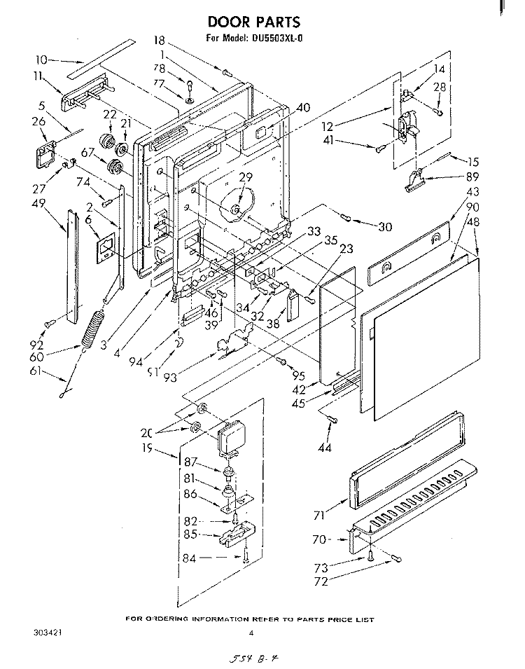 DOOR Diagram and Parts List for DU5503XL0  Whirlpool Dishwasher