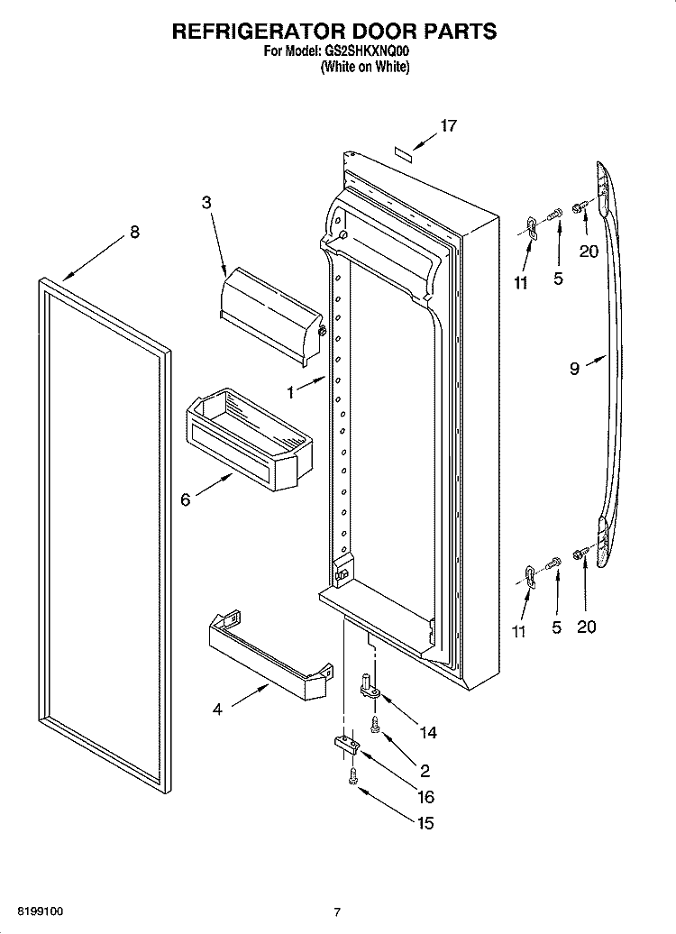 REFRIGERATOR DOOR PARTS Diagram and Parts List for GS2SHKXNQ00  Whirlpool Refrigerator