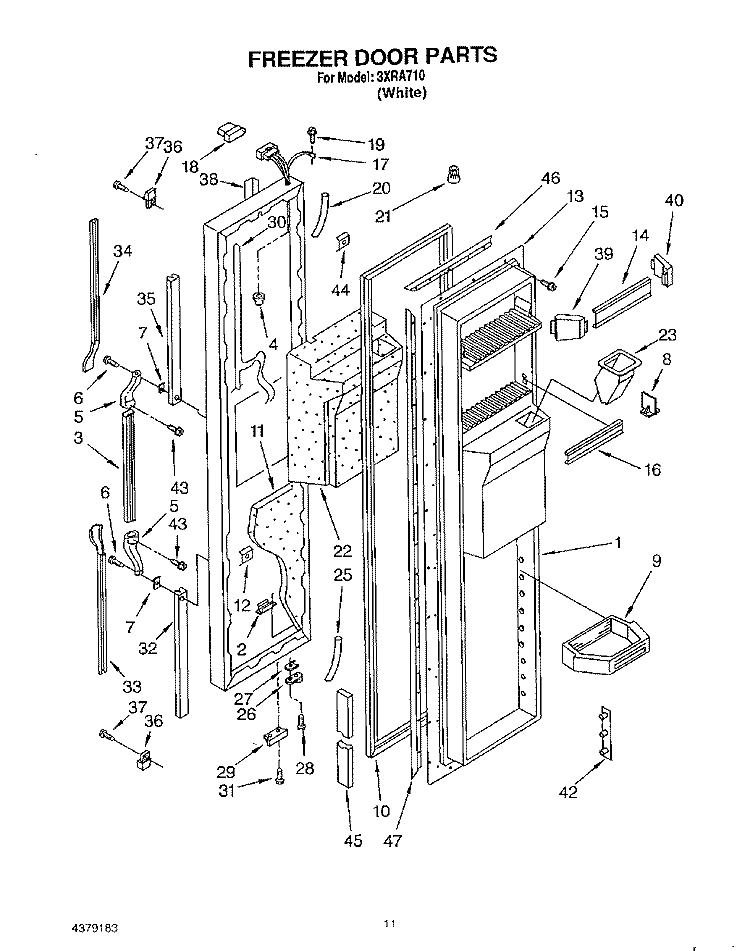FREEZER DOOR Diagram and Parts List for 3XRA710  Whirlpool Refrigerator