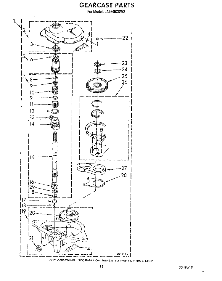 GEARCASE Diagram and Parts List for LA9800XSW2  Whirlpool Washer