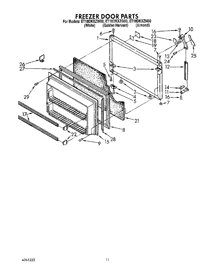 FREEZER DOOR Diagram and Parts List for ET18DKXZW00  Whirlpool Refrigerator