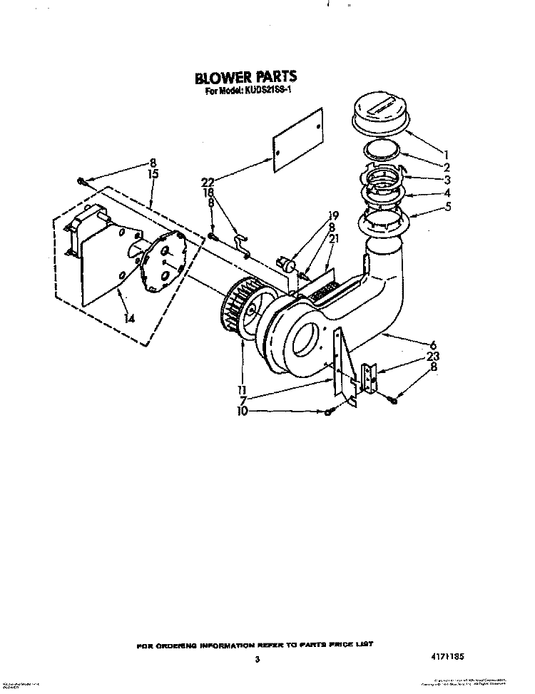 BLOWER Diagram and Parts List for KUDS21SS1  KitchenAid Dishwasher