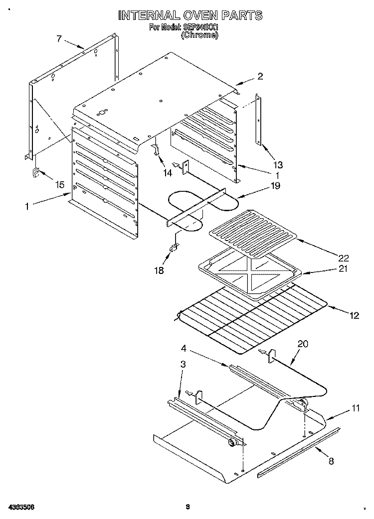 INTERNAL OVEN Diagram and Parts List for SEP340XX1  Roper Range