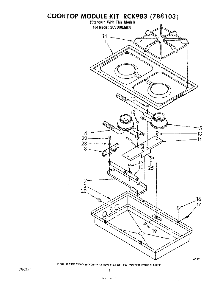 COOKTOP MODULE RCK983 Diagram and Parts List for SC8900EMH0  Whirlpool Cooktop