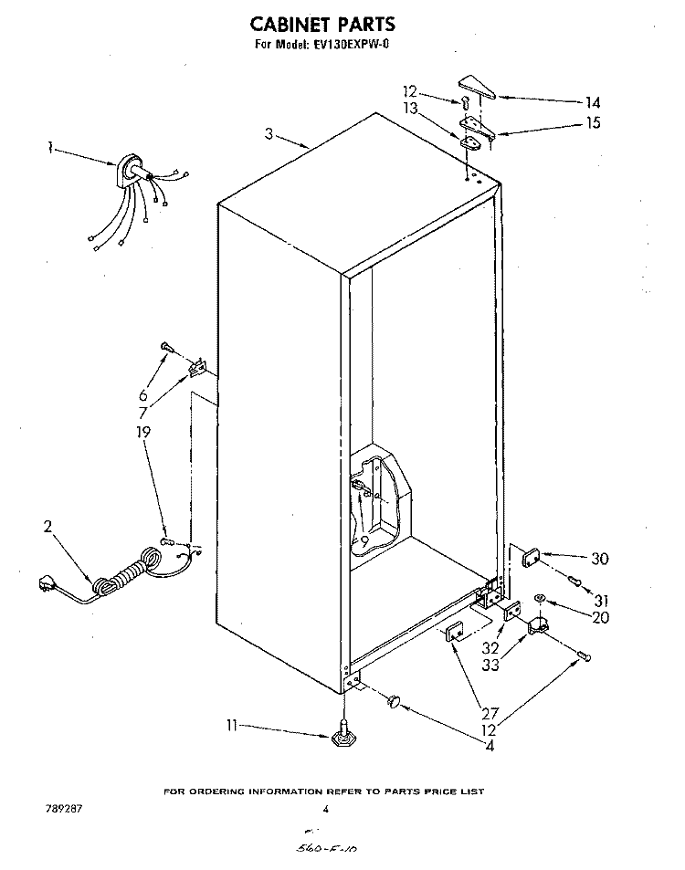 CABINET Diagram and Parts List for EV130EXPW0  Whirlpool Freezer