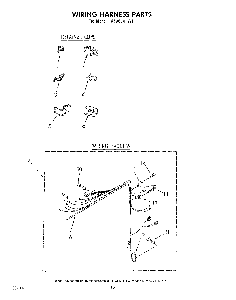 WIRING HARNESS Diagram and Parts List for LA5000XPW1  Whirlpool Washer