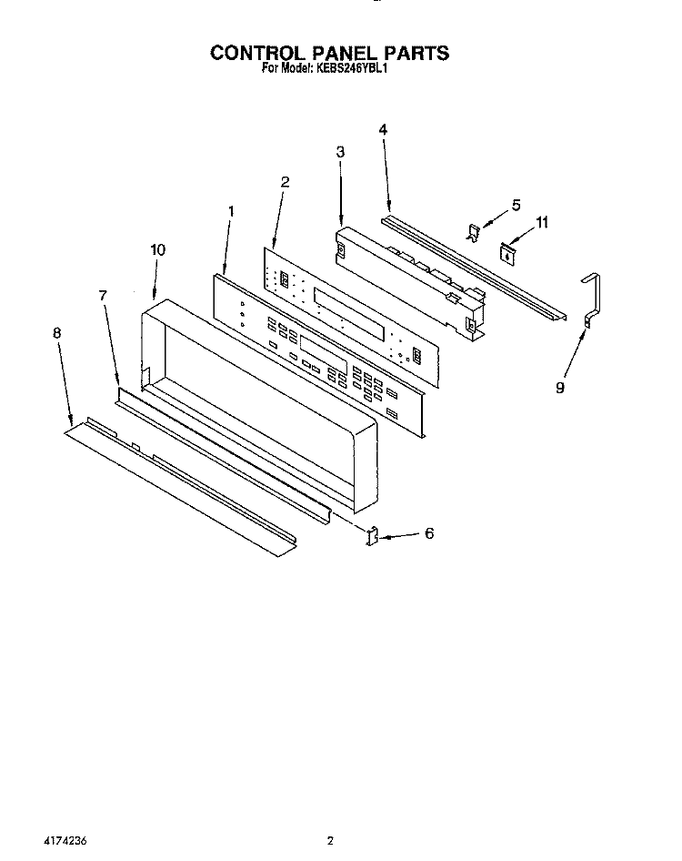 CONTROL PANEL, LIT/OPTIONAL Diagram and Parts List for KEBS246YBL1  KitchenAid Wall Oven